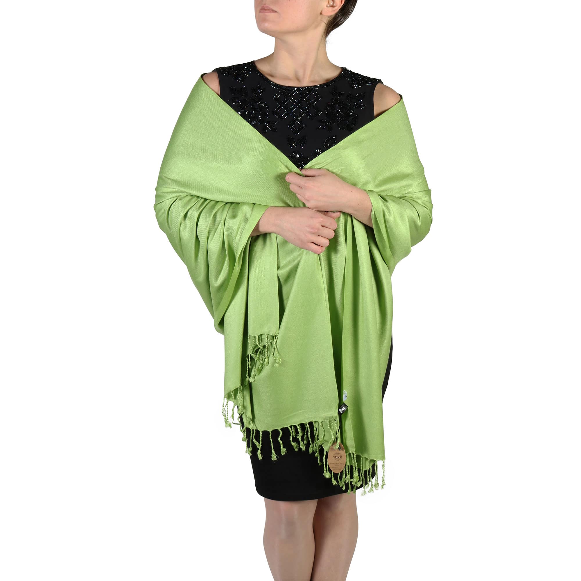 thumbnail image 2 of Pashmina Scarf Shawl Wrap - Paisley Green & Hot Pink Silk Cashmere Blend (78" X 27") 2 of 6