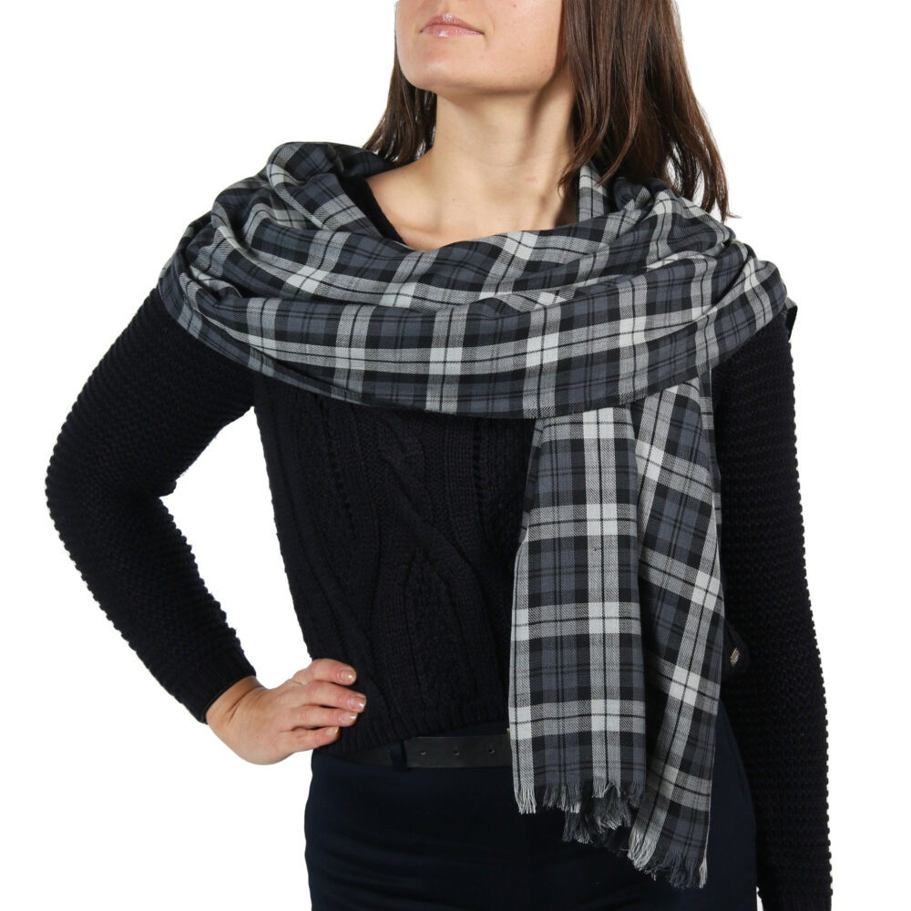 grey tartan sacrf shawl wrap (4)